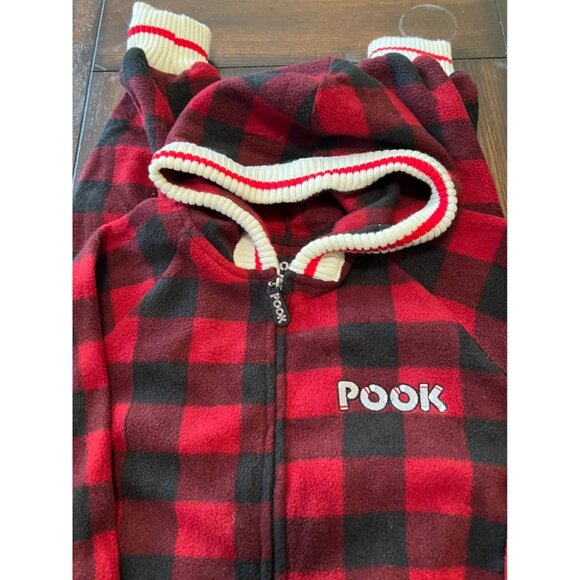 Pook Buffalo Check Plaid One Piece Zip Up Pajamas Red Black Fleece Women's XS - Picture 2 of 5